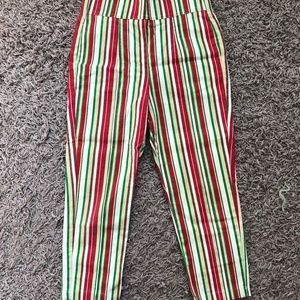 Red/Green Striped PUG High-waisted Capris